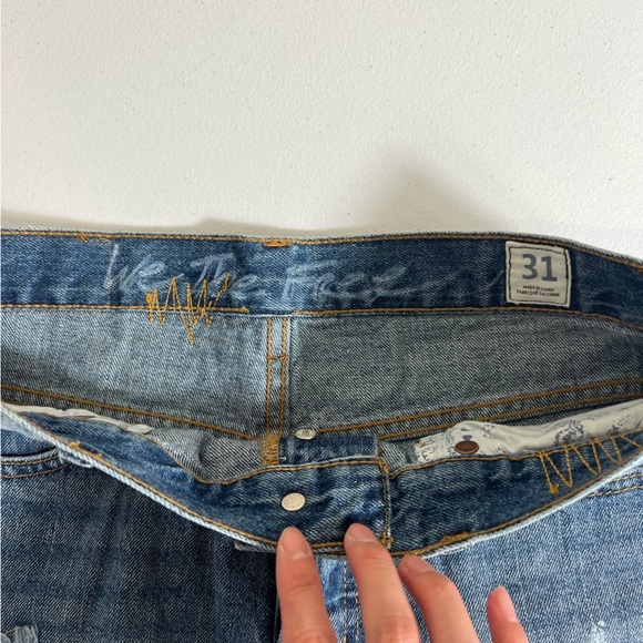 NWOT We The Free People Patchwork Distressed Button Fly Boho ankle jeans 31 - Picture 4 of 8